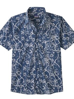 Patagonia Men's Go to Shirt Navy Blue Floral Short-Sleeve Shirt size Medium